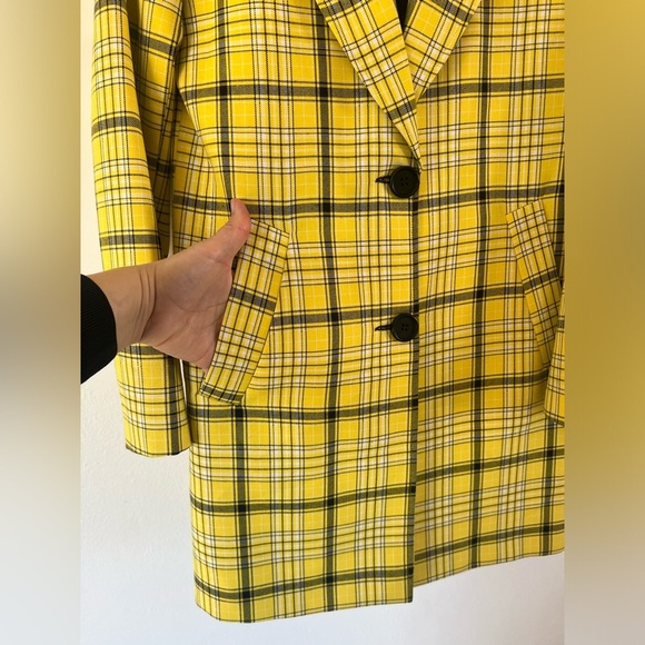 ASOS Yellow & Black Plaid Long Preppy Blazer Size 2 - Picture 5 of 10